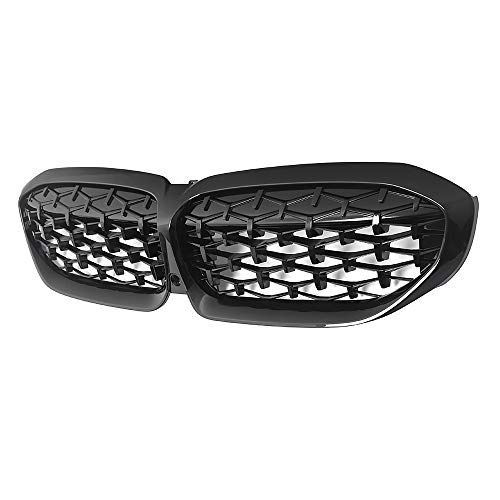 SNA G20 Grill, Diamond Front Kidney Grille for 2019-2022 BMW 3 Series G20 (ABS Gloss Black Grill) - Image 3