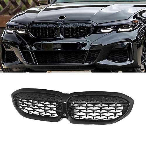 SNA G20 Grill, Diamond Front Kidney Grille for 2019-2022 BMW 3 Series G20 (ABS Gloss Black Grill) - Image 1