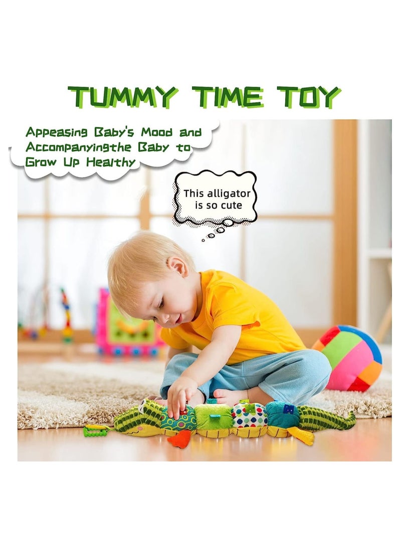 Zikra Baby Musical Plush Animal Toy, Activity Sensory Crinkle Rattles Multiple Textures Infant Musical Toys for Tummy Time 0-3-6-12 Months Boys & Girls-Alligator - Image 2