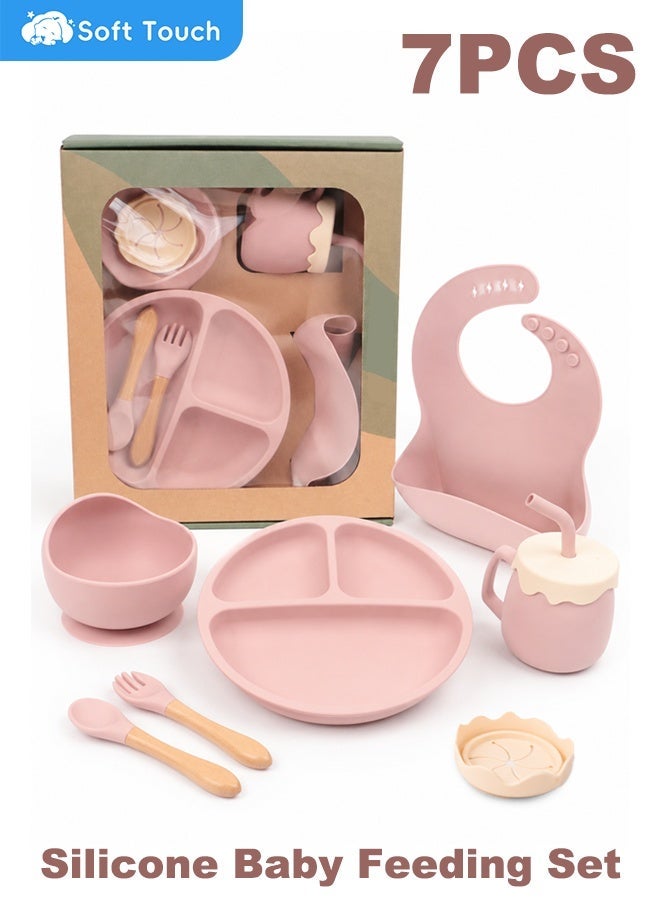 Soft Touch 7 Pcs Baby Feeding Set Silicone Toddler Self Feeding Set Toddler Led Weaning Utensils Set - Image 1