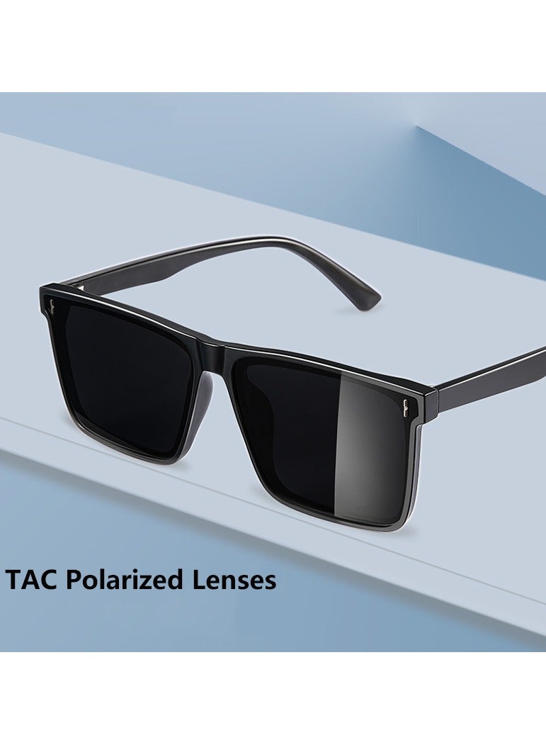 Youque TR90 Polarized sunglasses HD Polarized Lens 100% UV400 Protection Stylish Design Classic Square Sports Sun Glasses Driving for Men/Women Black - Image 2