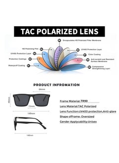 Youque TR90 Polarized sunglasses HD Polarized Lens 100% UV400 Protection Stylish Design Classic Square Sports Sun Glasses Driving for Men/Women Black  - Image 5