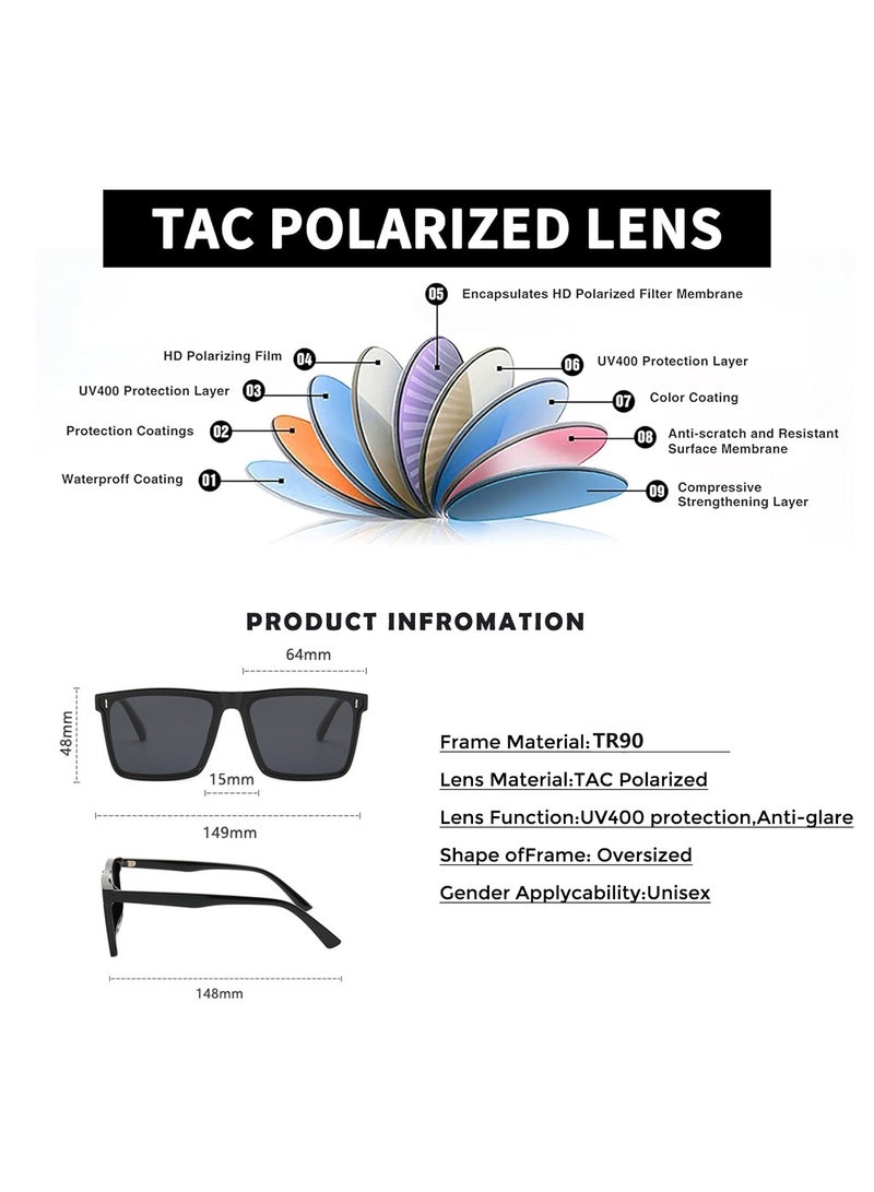 Youque TR90 Polarized sunglasses HD Polarized Lens 100% UV400 Protection Stylish Design Classic Square Sports Sun Glasses Driving for Men/Women Black - Image 5
