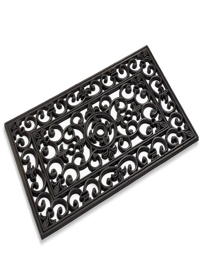 Kempf Rubber Scroll Doormat, 24" x 48", Black Wrought-Iron Look, Durable Indoor Outdoor Entrance Mat, All Weather