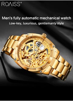 roaiss Men's Steel Band Self-winding Mechanical Watch,Analog Display Hollow Round Big Dial, Trend Luminous Waterproof Luxurious Wristwatch as Gift for Men  - Image 3