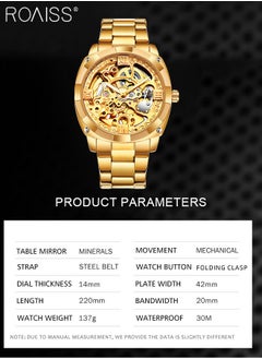 roaiss Men's Steel Band Self-winding Mechanical Watch,Analog Display Hollow Round Big Dial, Trend Luminous Waterproof Luxurious Wristwatch as Gift for Men  - Image 4