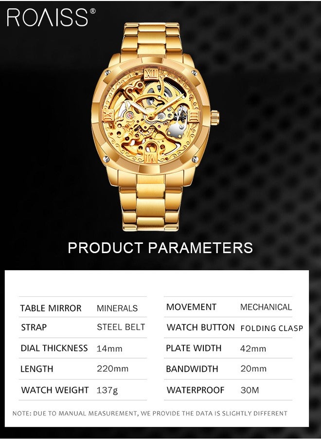 roaiss Men's Steel Band Self-winding Mechanical Watch,Analog Display Hollow Round Big Dial, Trend Luminous Waterproof Luxurious Wristwatch as Gift for Men  - Image 4