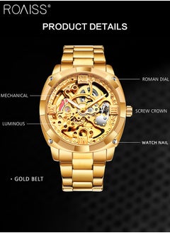 roaiss Men's Steel Band Self-winding Mechanical Watch,Analog Display Hollow Round Big Dial, Trend Luminous Waterproof Luxurious Wristwatch as Gift for Men  - Image 5