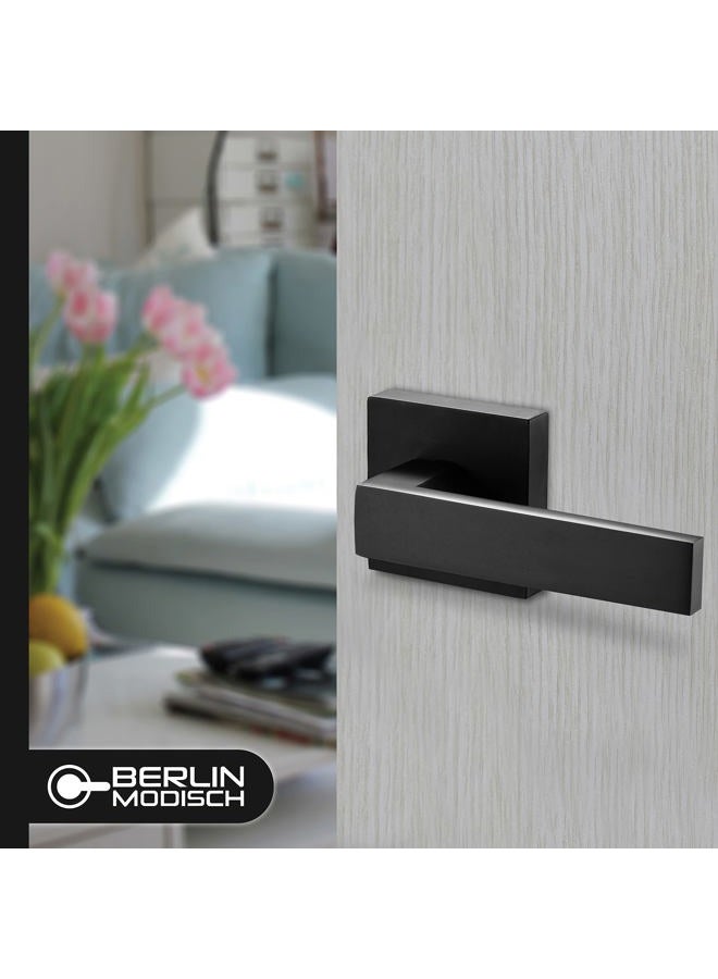 Berlin Modisch Contemporary Square Entry Lever Door Handle and Single Cylinder Deadbolt Locking Lever Handle Set [Front Door or Office] Right & Left Sided Doors Heavy Duty – Iron Black Finish - Image 2