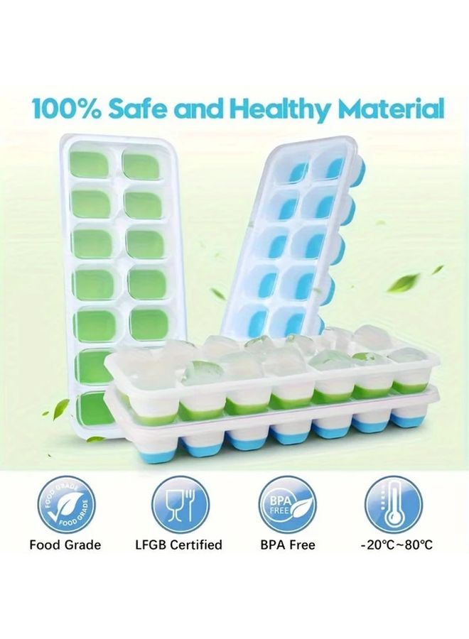 أطباق مكعبات ثلج سيليكون خضراء قابلة للتكديس مع أغطية، عبوة من 4 قطع، خالية من مادة BPA، سهلة الإخراج، آمنة للتجميد - Image 2