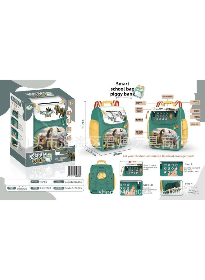 Electric Children's Piggy Bank Backpack Toy Fingerprint Cartoon Automatic Roll Piggy Bank Creative Toy Birthday Gift-Color:172654 Simulation Dinosaur Schoolbag Piggy Bank - Image 1