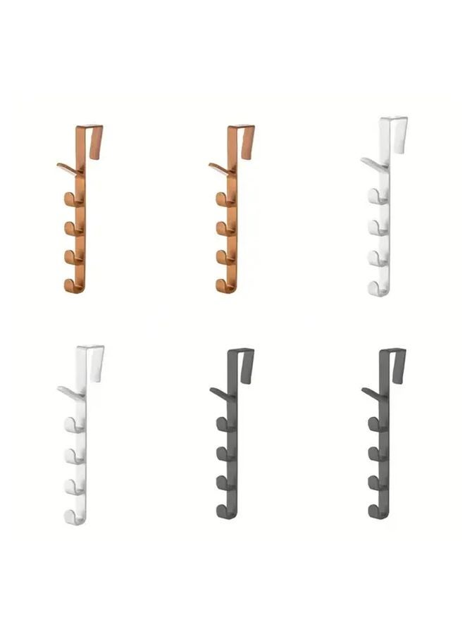 6 قطع خطافات فوق الباب متينة من البلاستيك تركيب بدون حفر أبيض أسود بني - Image 1