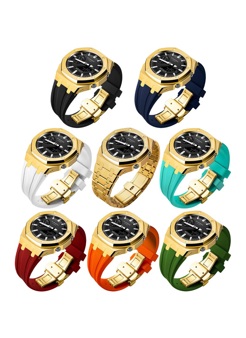 Generic Oak Wood GA2100 Mod Case 316L Forged Steel Watch Shell Gold shell 