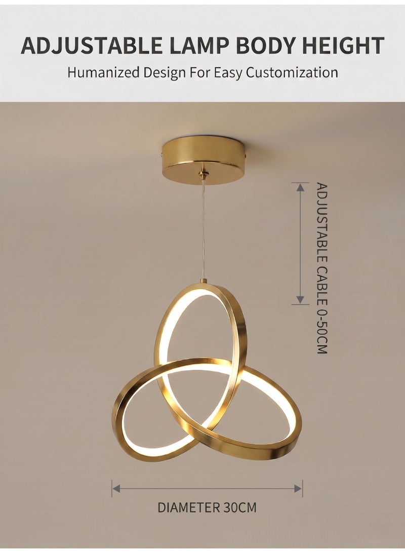 Reelyo Modern LED Pendant Light, 3-Colors Integrated Energy‑Saving Hanging Lamp, Adjustable Height & Light,  Eye‑Friendly Ceiling Light Kitchen Island Pendant Lighting Fixture No‑Flicker for Living Room Bedroom Home Office Study Balcony Stairway Entryway Kitchen Cloakroom Studio Cafe Bar, 1 Pack (Gold) - Image 2