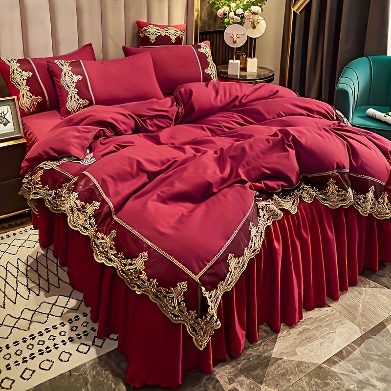 Contemporary Plain Colored Bedding in Green, Blue, Grey, Pink, White, Red, Purple, Or Light Green, Including Quilt Cover And Pillowcase, Available in Two Or Three Piece Options - Image 2