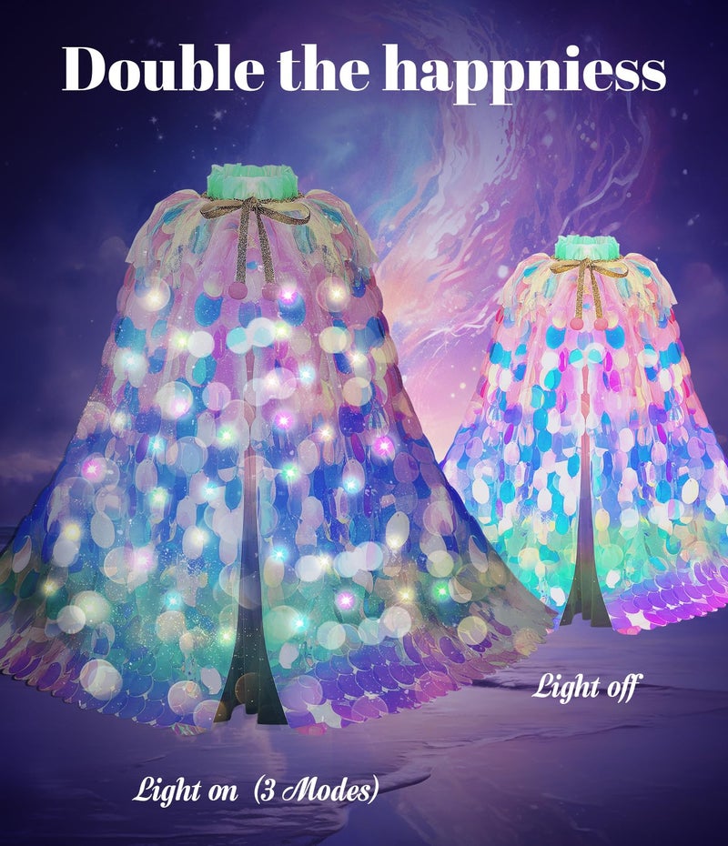 Limiroler Princess Dress Up Toys Princess Dress Up Clothes Rainbow Mermaid Cape Kit 9 Pcs Gift Set For Little Girls 3-8 Years (7 - Light Up Rainbow Multi-Color) - Image 2