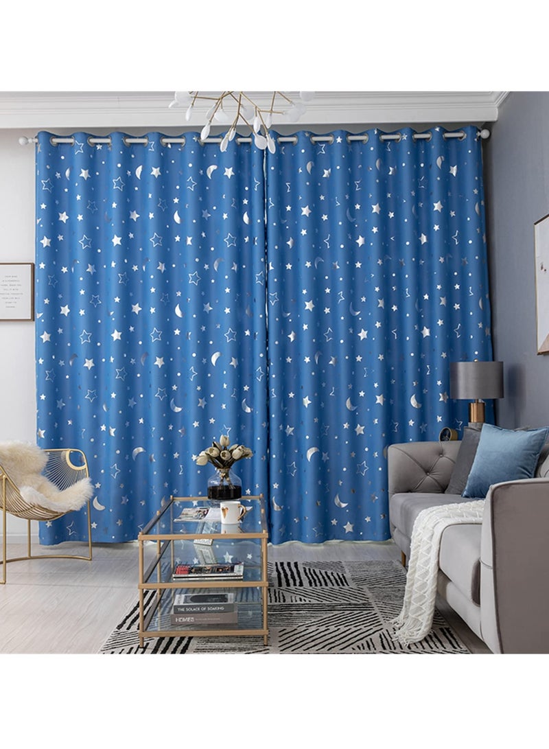 KYD 1 Panel Blue Star & Moon Blackout Curtains - Thermal Insulated Room Darkening Window Curtains with Grommet Tops for Bedroom, Living Room, Nursery 132*244cm - Image 3