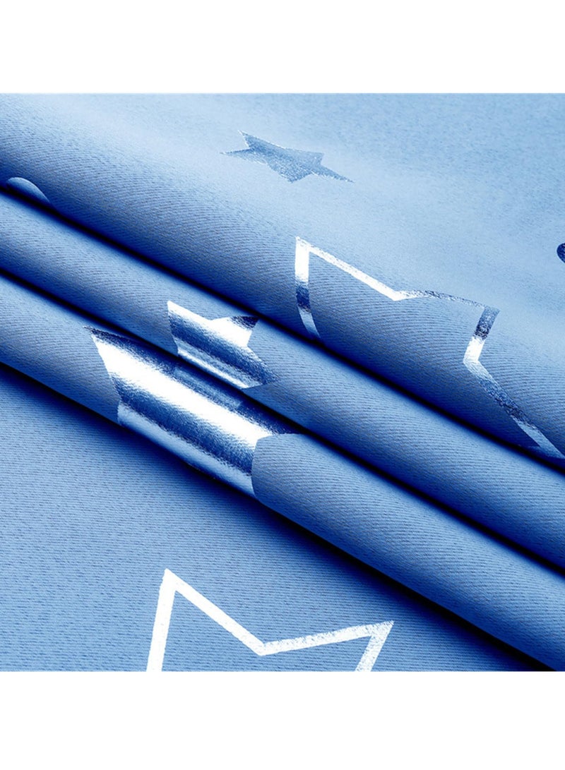 KYD 1 Panel Blue Star & Moon Blackout Curtains - Thermal Insulated Room Darkening Window Curtains with Grommet Tops for Bedroom, Living Room, Nursery 132*244cm - Image 5