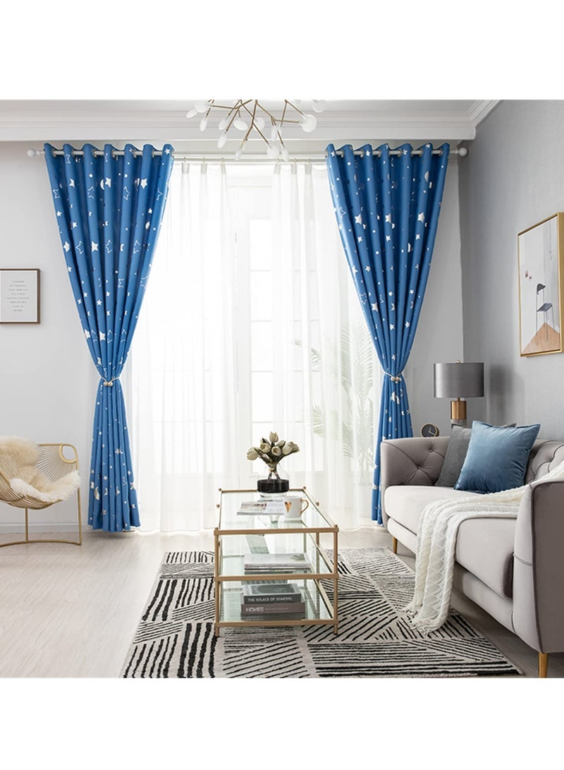 KYD 1 Panel Blue Star & Moon Blackout Curtains - Thermal Insulated Room Darkening Window Curtains with Grommet Tops for Bedroom, Living Room, Nursery 132*244cm - Image 4