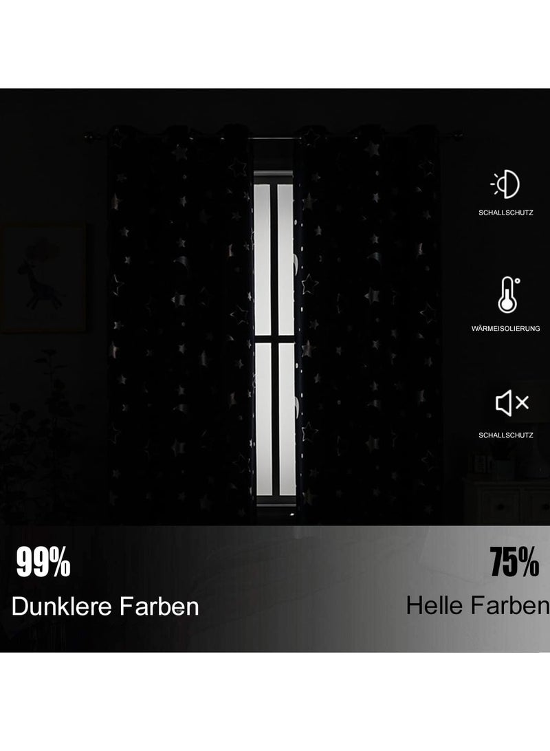 KYD 1 Panel Blue Star & Moon Blackout Curtains - Thermal Insulated Room Darkening Window Curtains with Grommet Tops for Bedroom, Living Room, Nursery 132*244cm - Image 2