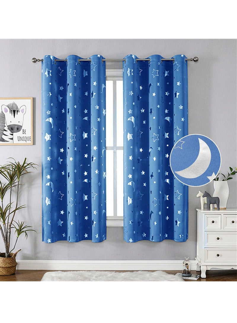 KYD 1 Panel Blue Star & Moon Blackout Curtains - Thermal Insulated Room Darkening Window Curtains with Grommet Tops for Bedroom, Living Room, Nursery 132*244cm - Image 1