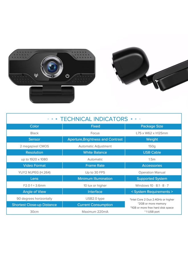 Webcam HD Computer Camera Video Conference Network Teaching Live 1080P Camera-Color:1080P - Image 4