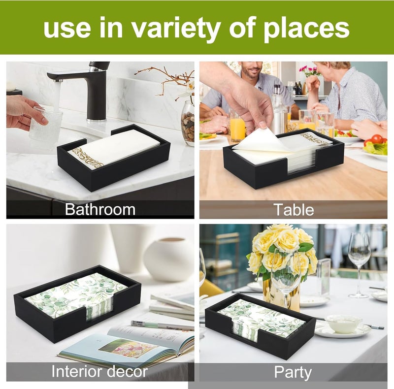Renawe Black Wooden Napkin Holder Guest Towels Holder Flat Bathroom Napkins Holder Disposable Hand Towel Tray Cocktail Napkin Holder for Table Kitchen Counter Modern Paper Towel Holder Basket Accessories - Image 4