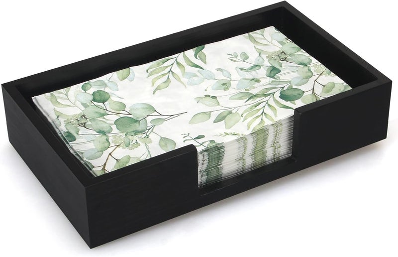 Renawe Black Wooden Napkin Holder Guest Towels Holder Flat Bathroom Napkins Holder Disposable Hand Towel Tray Cocktail Napkin Holder for Table Kitchen Counter Modern Paper Towel Holder Basket Accessories - Image 1