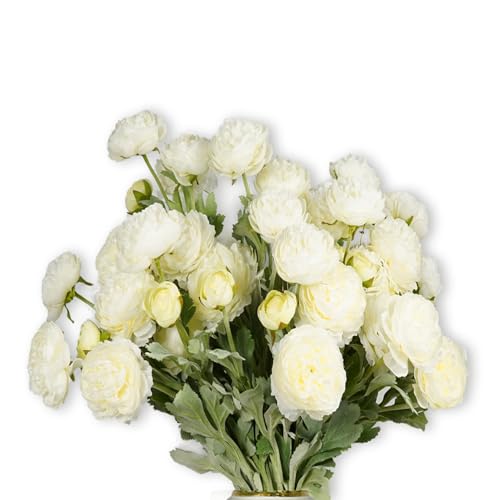 Molilito Artificial Flowers White Peonies 20pcs 60Heads Bouquet Fake Peonies Artificial Ranunculus Flowers for Indoor Faux Floral Arrangements Home Table Kitchen Wedding Party Farmhouse Decor ﻿ - Image 1