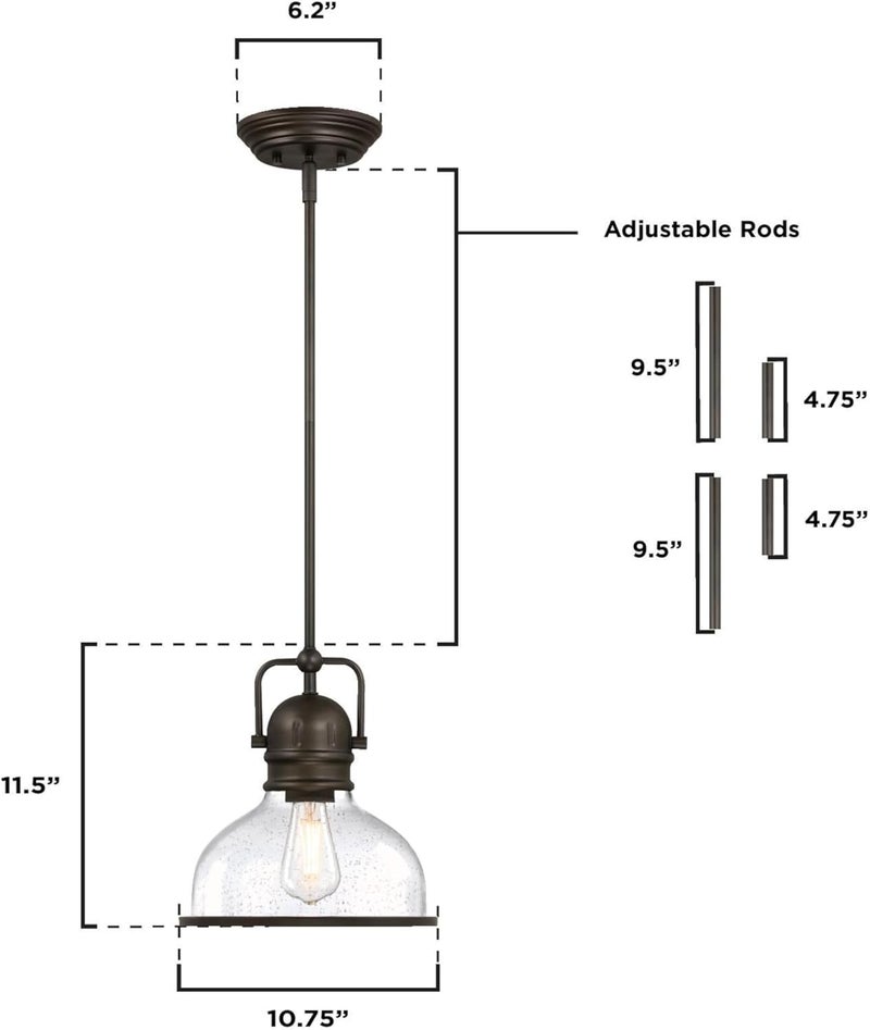 Westinghouse 6132100 Boswell VintageStyle One Light Indoor Pendant BlackBronze Finish Clear Seeded Glass - Image 3