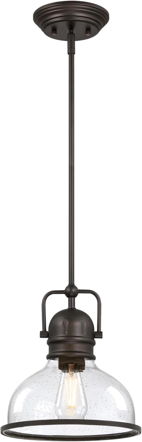 Westinghouse 6132100 Boswell VintageStyle One Light Indoor Pendant BlackBronze Finish Clear Seeded Glass - Image 1
