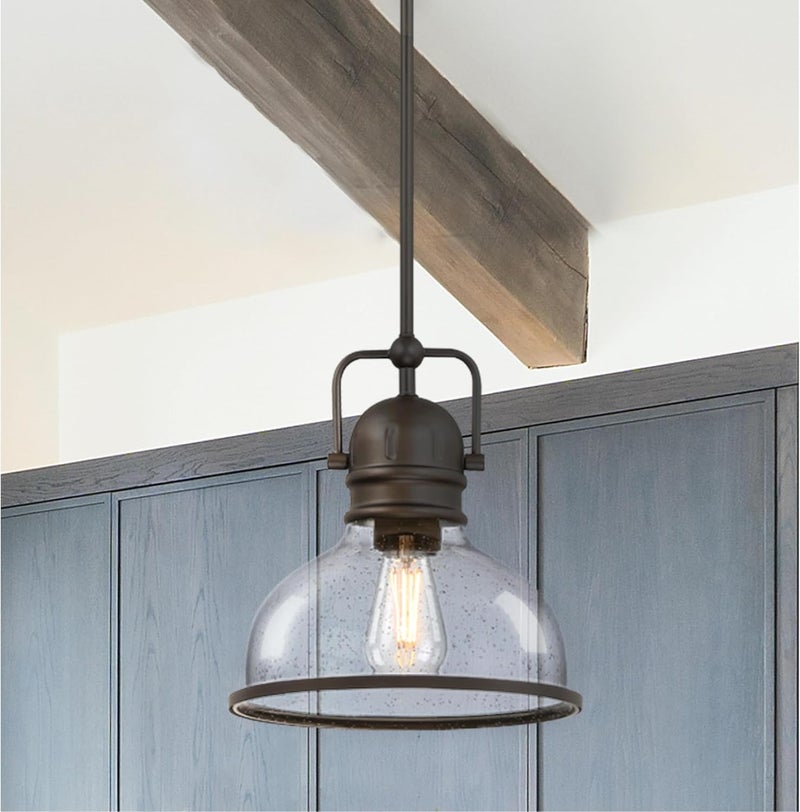 Westinghouse 6132100 Boswell VintageStyle One Light Indoor Pendant BlackBronze Finish Clear Seeded Glass - Image 5
