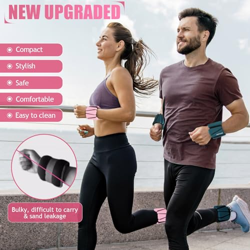 BECOJADDE Ankle Weights Set of 2 1 lb Each Adjustable Wrist Weights for Women Men Wearable Arm Leg Weight for Pilates Running Walking Workout Yoga Pink - Image 3