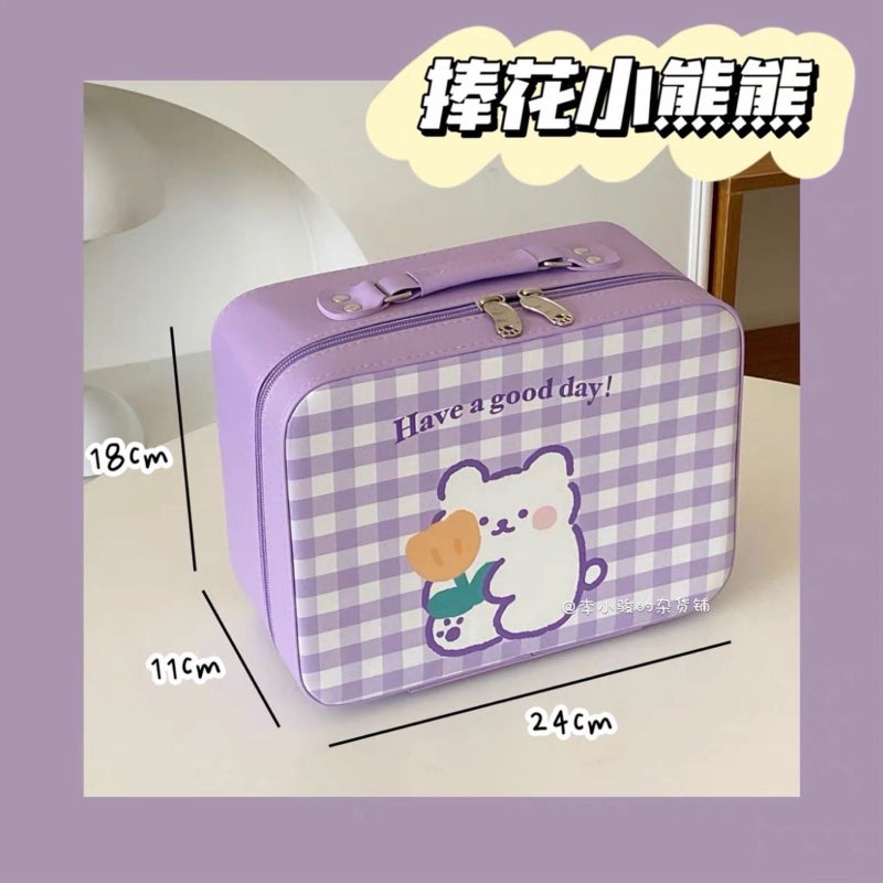 High-Looking Cartoon Makeup Case For Girls, Portable Skin Care Product Storage Box, Large-Capacity Pu Leather Suitcase - Image 1
