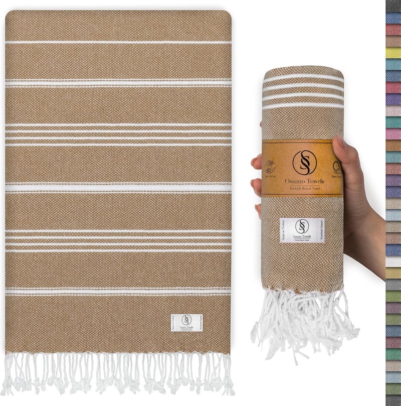 Ossano Boho Beach Towel Quick Dry & Absorbent Oversized (39" x 71") - Compact, Versatile and Functional as Camping, Picnic, Beach Blanket, Yoga, Pool, Gym Towels - Latte - Image 1