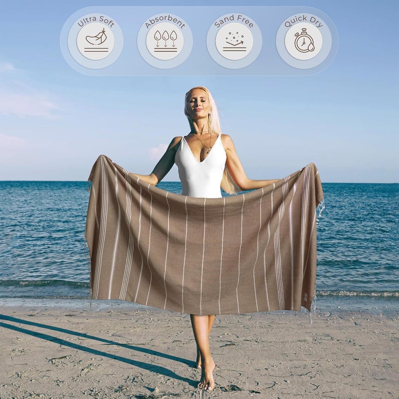 Ossano Boho Beach Towel Quick Dry & Absorbent Oversized (39" x 71") - Compact, Versatile and Functional as Camping, Picnic, Beach Blanket, Yoga, Pool, Gym Towels - Latte - Image 2