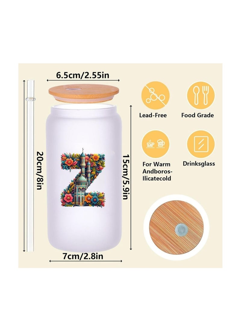 PRINTSHOP4ME Eco-Friendly Reusable Glass Bottle with Straw and Bamboo Lid - 455 ml Initial Monogram Floral Design - Perfect for Iced Coffee, Tea - Durable, and Leak-Proof - Ideal for Office, and Travel  - Image 3