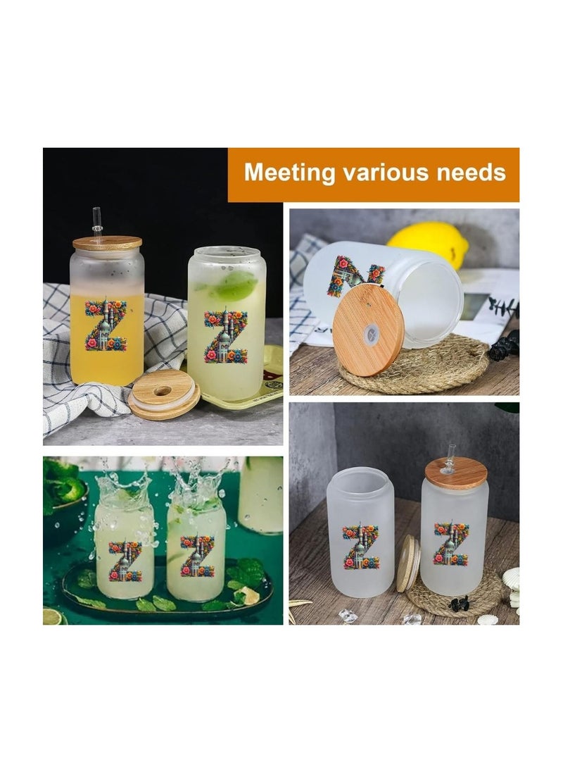 PRINTSHOP4ME Eco-Friendly Reusable Glass Bottle with Straw and Bamboo Lid - 455 ml Initial Monogram Floral Design - Perfect for Iced Coffee, Tea - Durable, and Leak-Proof - Ideal for Office, and Travel  - Image 5