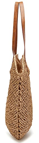 Caistre Summer Casual Straw Tote Bag Large Capacity Woven Shoulder Handbag for Summer Beach Vocation (A-Khaki) - Image 4