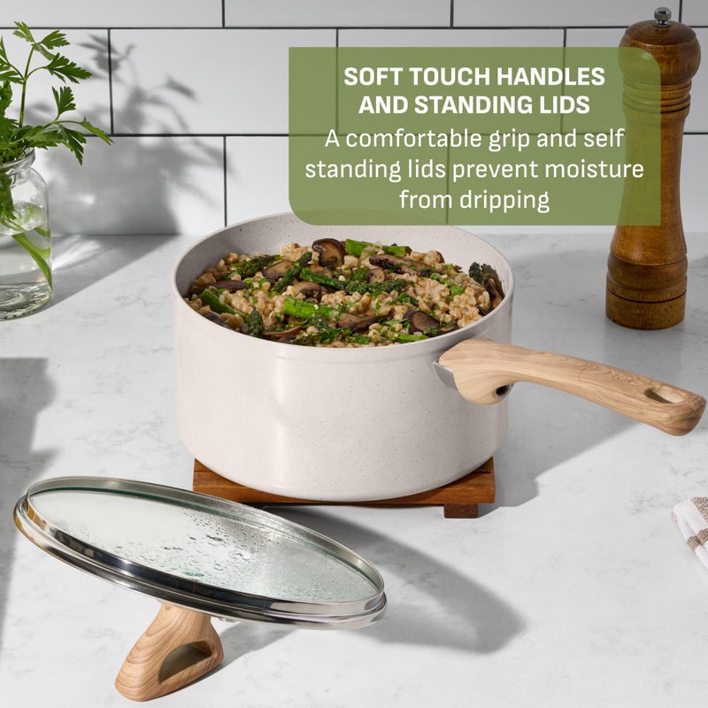 T-Fal Revive Ceramic Nonstick Cookware Set, Oven Safe Up to 350ÂºF, 12-Piece, Includes Stockpot, Saucepan, Skillet, Frying Pans, Utensils, Ceramic Pots and Pans Set, Beige Granite - Image 5