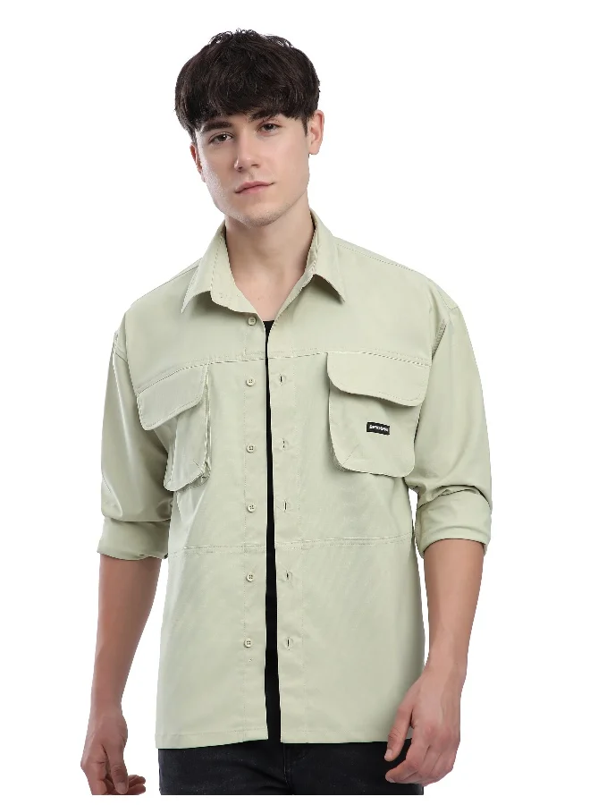 Beyoung Pale Green Baggy Pocketed Shirt