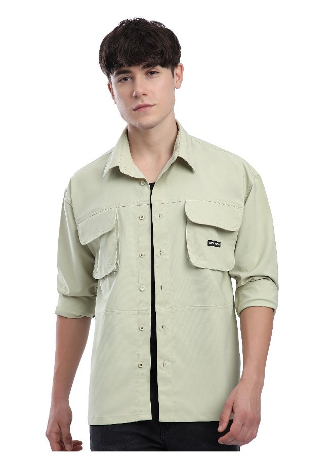 Beyoung - Pale Green Baggy Pocketed Shirt - Image 1