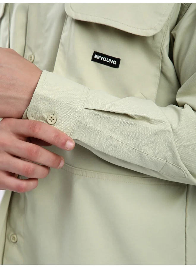 Beyoung Pale Green Baggy Pocketed Shirt