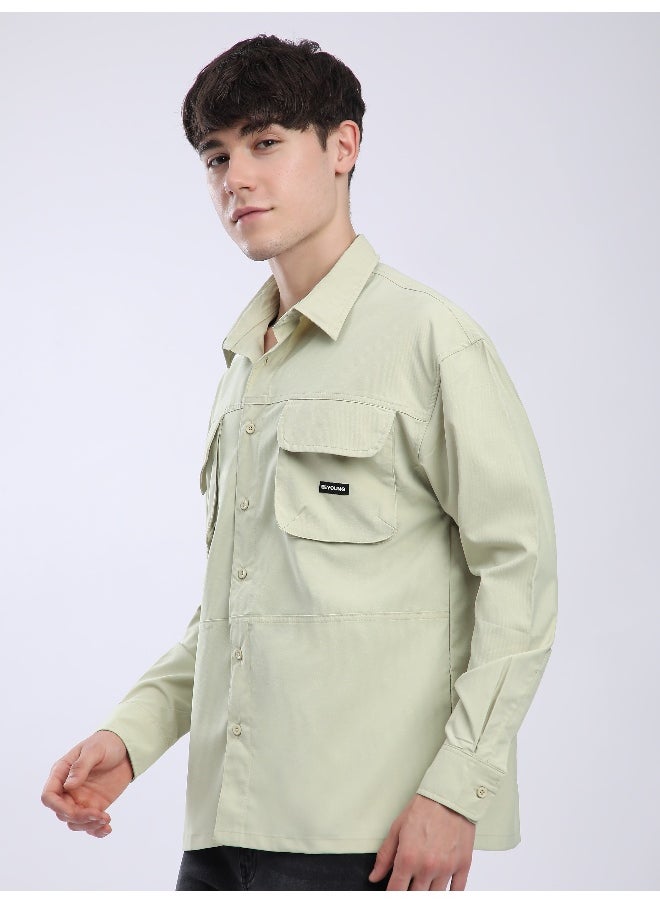 Beyoung - Pale Green Baggy Pocketed Shirt - Image 1