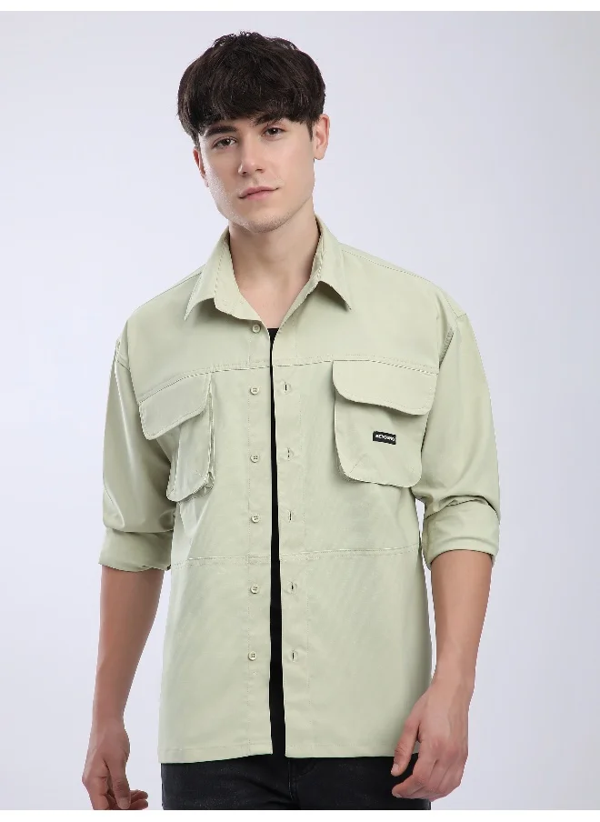 Beyoung Pale Green Baggy Pocketed Shirt