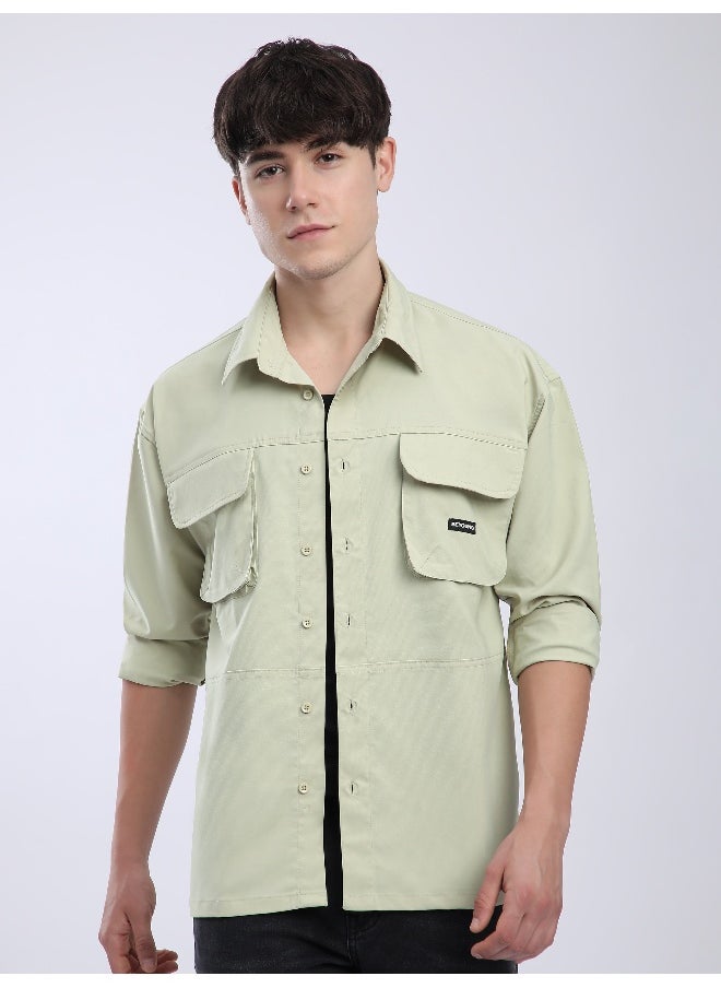 Beyoung - Pale Green Baggy Pocketed Shirt - Image 1