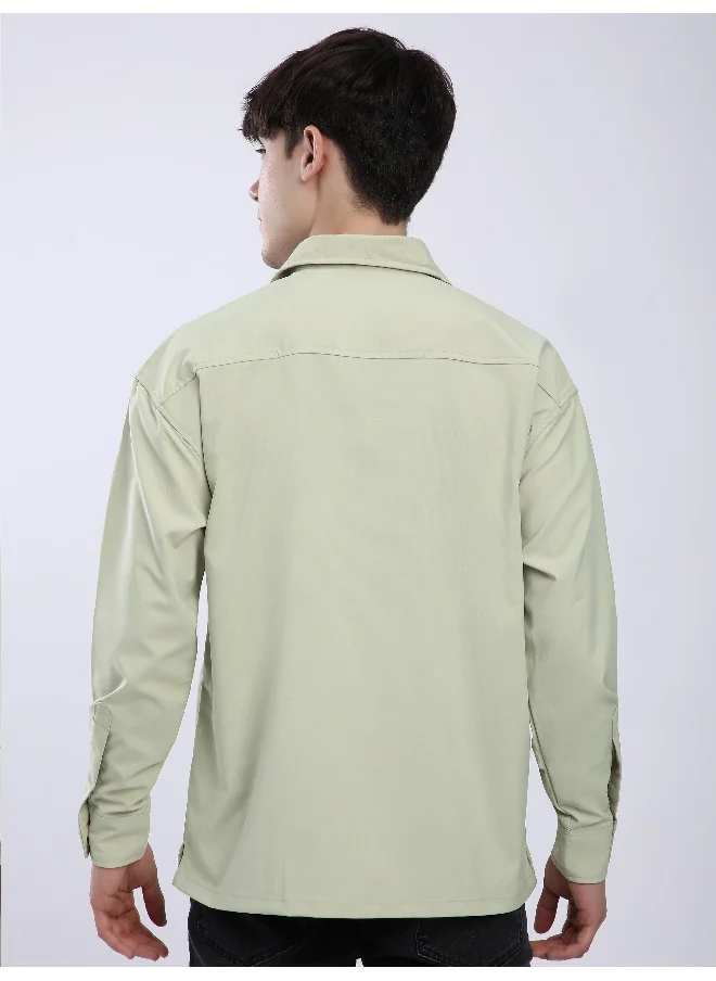 Beyoung Pale Green Baggy Pocketed Shirt