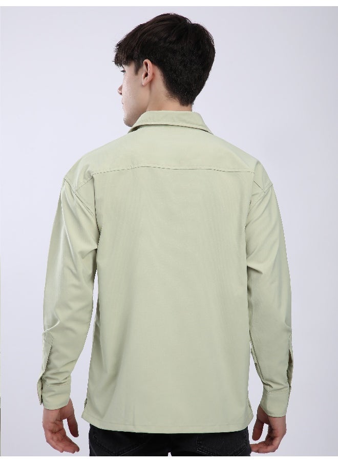 Beyoung - Pale Green Baggy Pocketed Shirt - Image 1