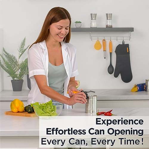 Deiss Pro Heavy Duty Can Opener Manual Smooth Edge, Handheld Can Opener With Soft Touch Handle, Rust Proof Safety Can Opener Oversized Handheld Easy Turn Knob, Best Large Lid Openers (ORANGE) - Image 2