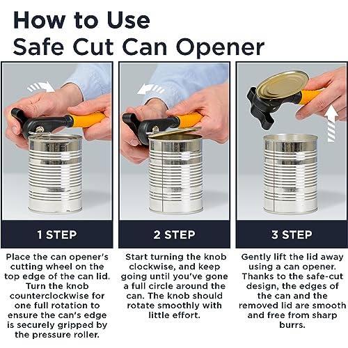 Deiss Pro Heavy Duty Can Opener Manual Smooth Edge, Handheld Can Opener With Soft Touch Handle, Rust Proof Safety Can Opener Oversized Handheld Easy Turn Knob, Best Large Lid Openers (ORANGE) - Image 4